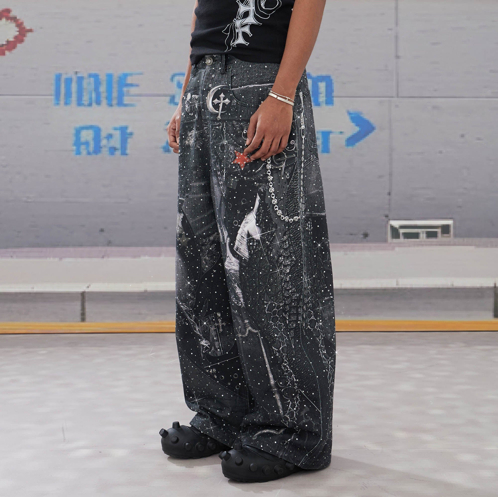 DND4DES Armour Full-Print Diamond Baggy Jeans