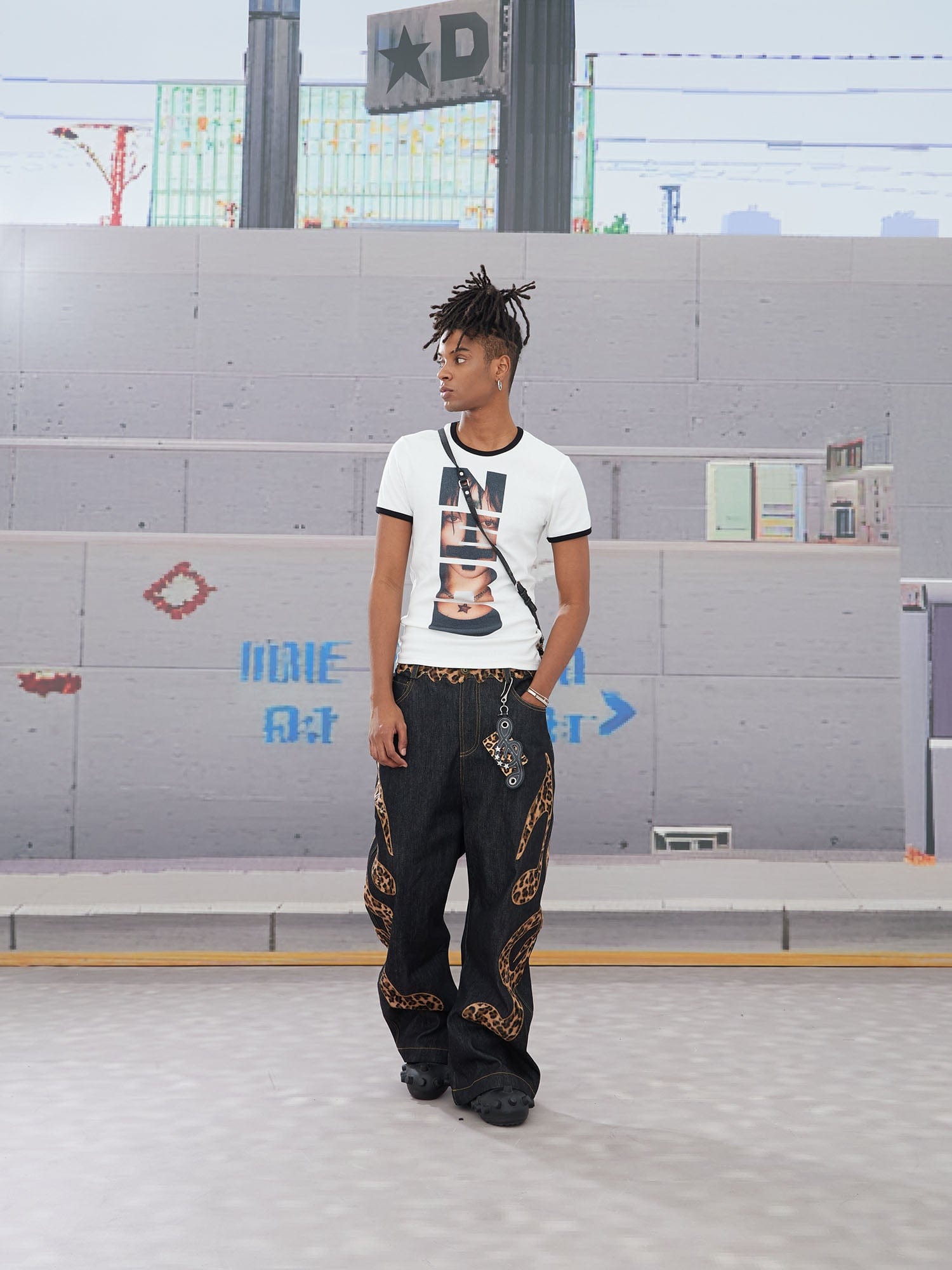 DND4DES Leopard Music Note Patch Baggy Jeans