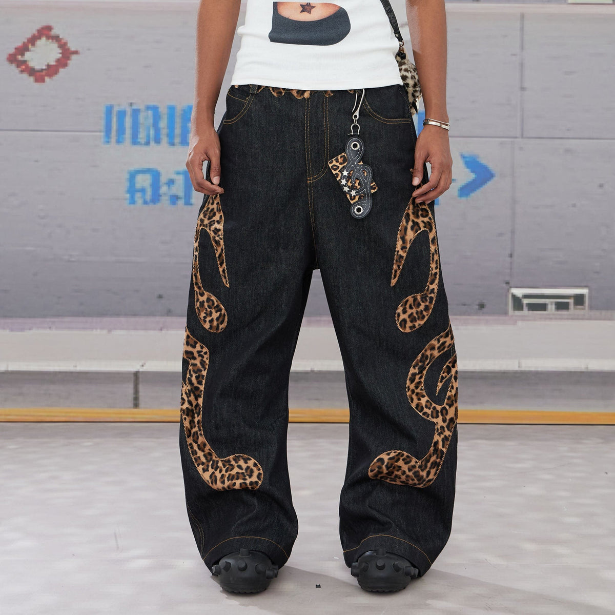 DND4DES Leopard Music Note Patch Baggy Jeans