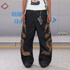 DND4DES Leopard Music Note Patch Baggy Jeans