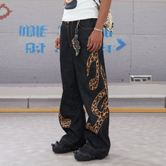 DND4DES Leopard Music Note Patch Baggy Jeans
