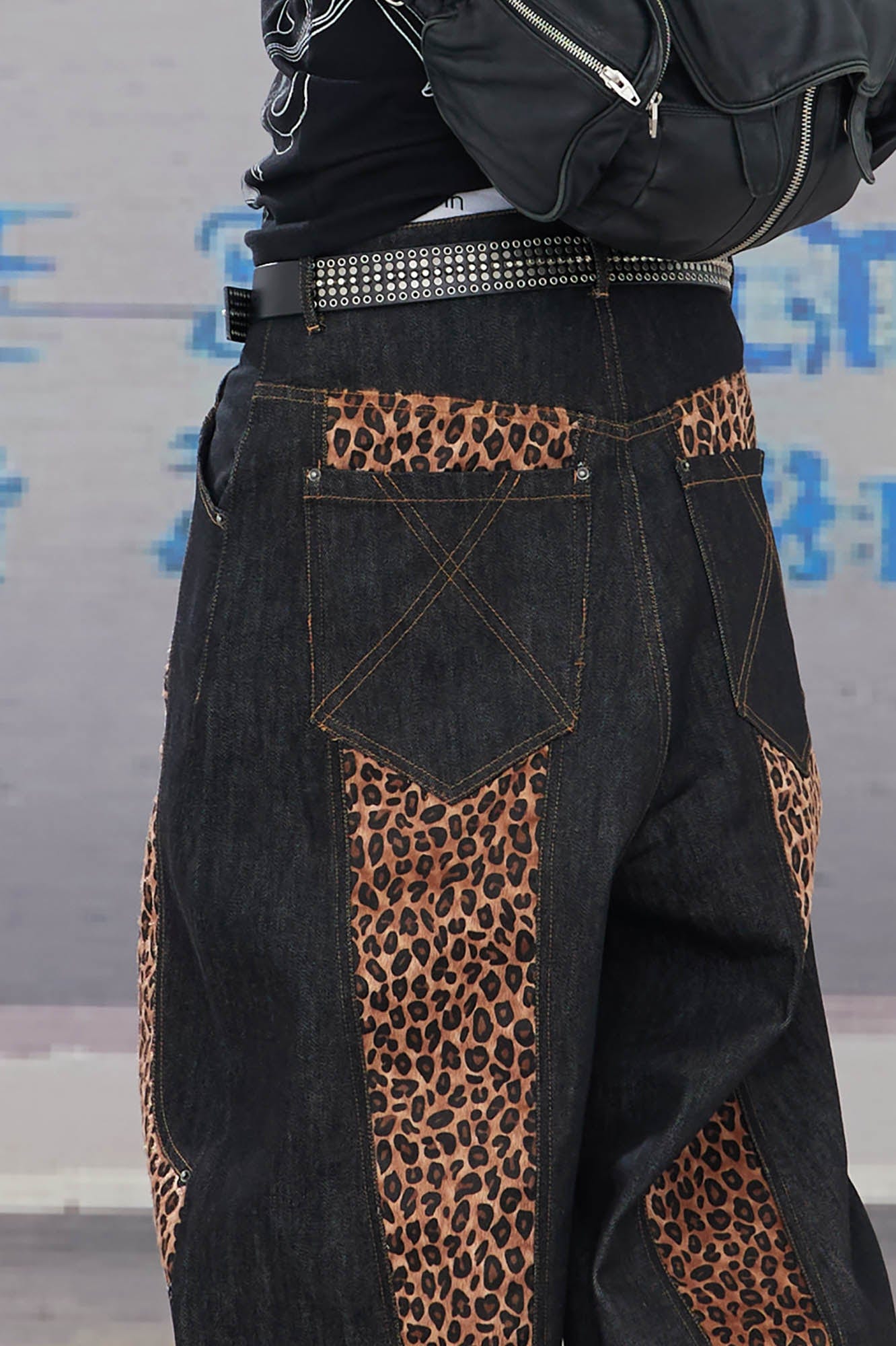 DND4DES Leopard-Paneled Curved Baggy Jeans
