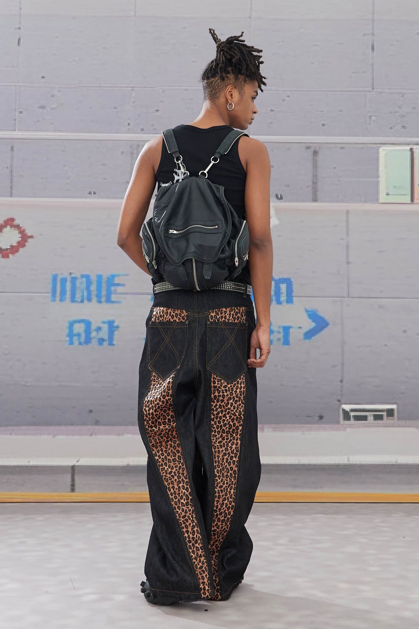 DND4DES Leopard-Paneled Curved Baggy Jeans