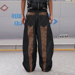 DND4DES Leopard-Paneled Curved Baggy Jeans