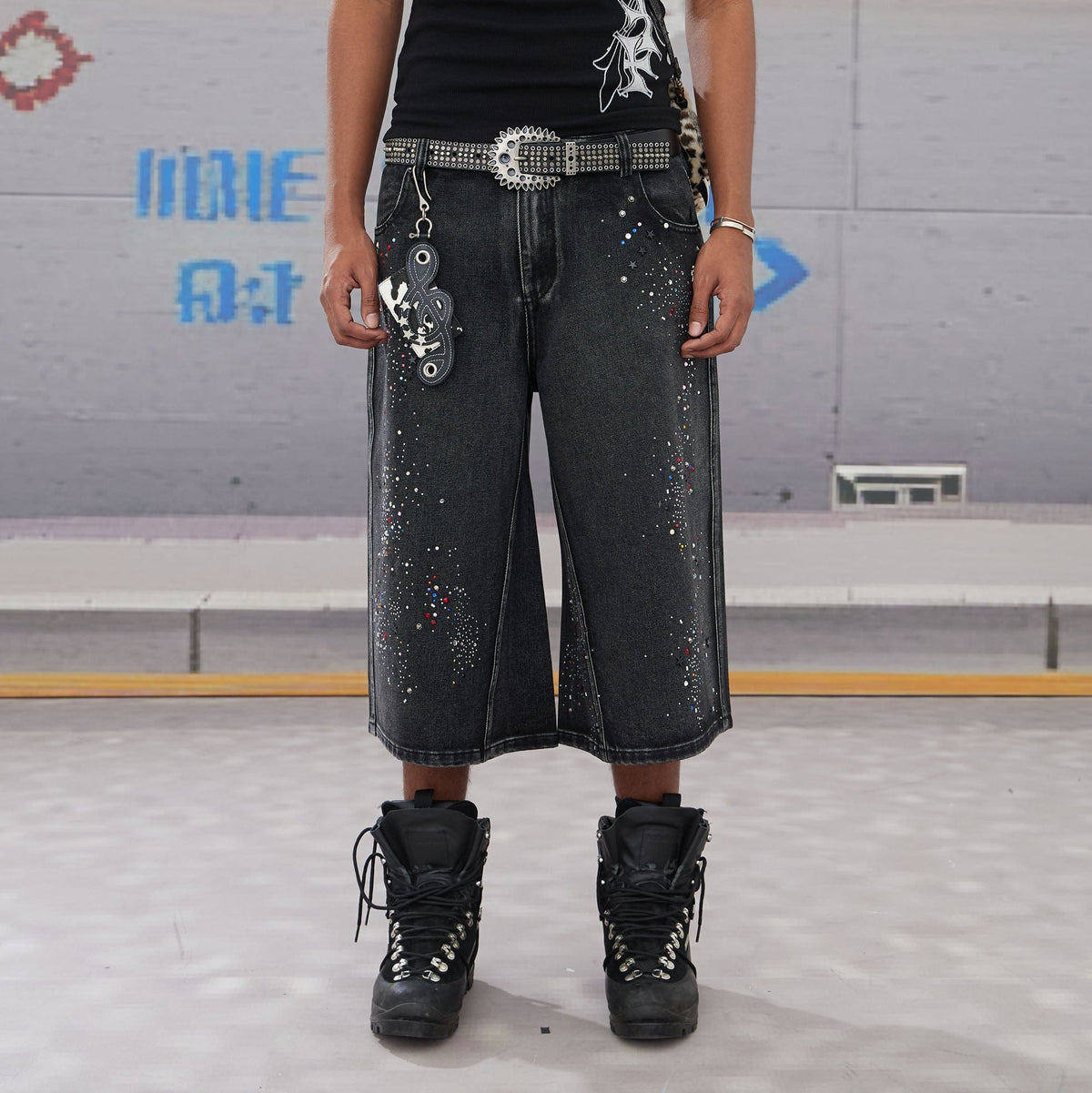 DND4DES Diamond Washed Spliced Oversized Shorts