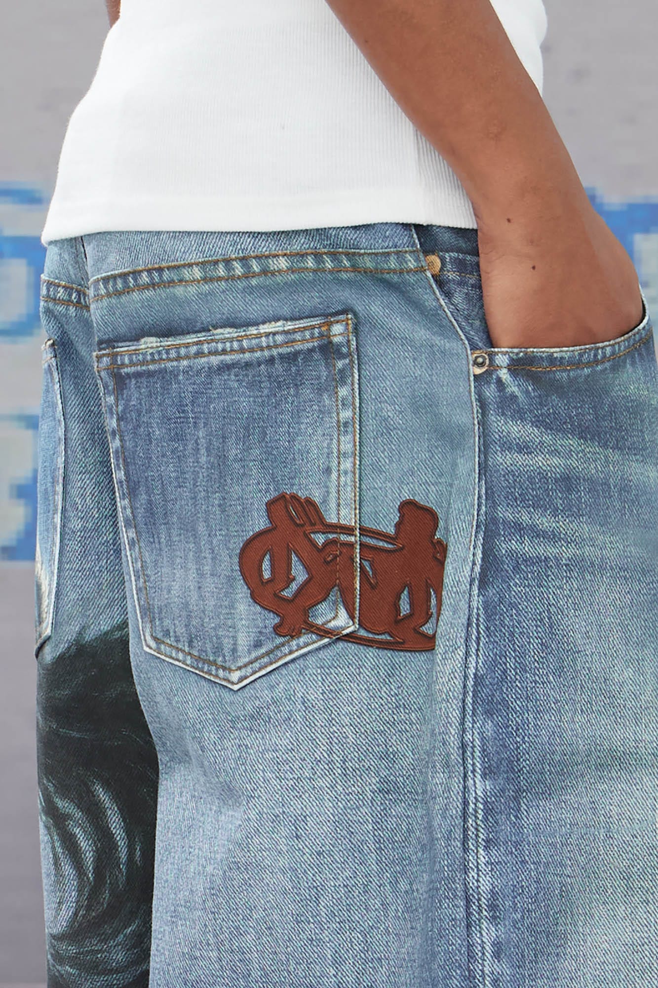 DND4DES Horse Graphics Washed Bermuda Denim Shorts
