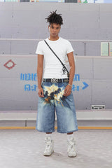 DND4DES Horse Graphics Washed Bermuda Denim Shorts