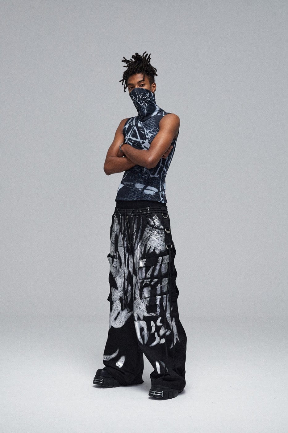 DND4DES Multi-Layered Striped Graffiti Cargo Pants