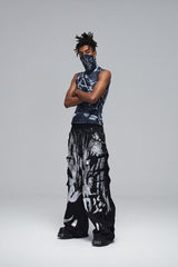 DND4DES Multi-Layered Striped Graffiti Cargo Pants