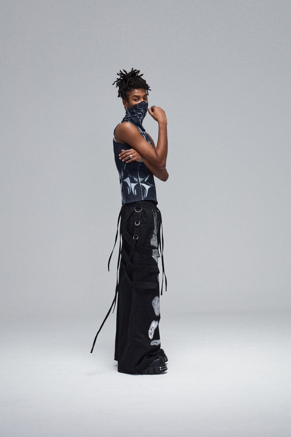 DND4DES Multi-Layered Striped Graffiti Cargo Pants
