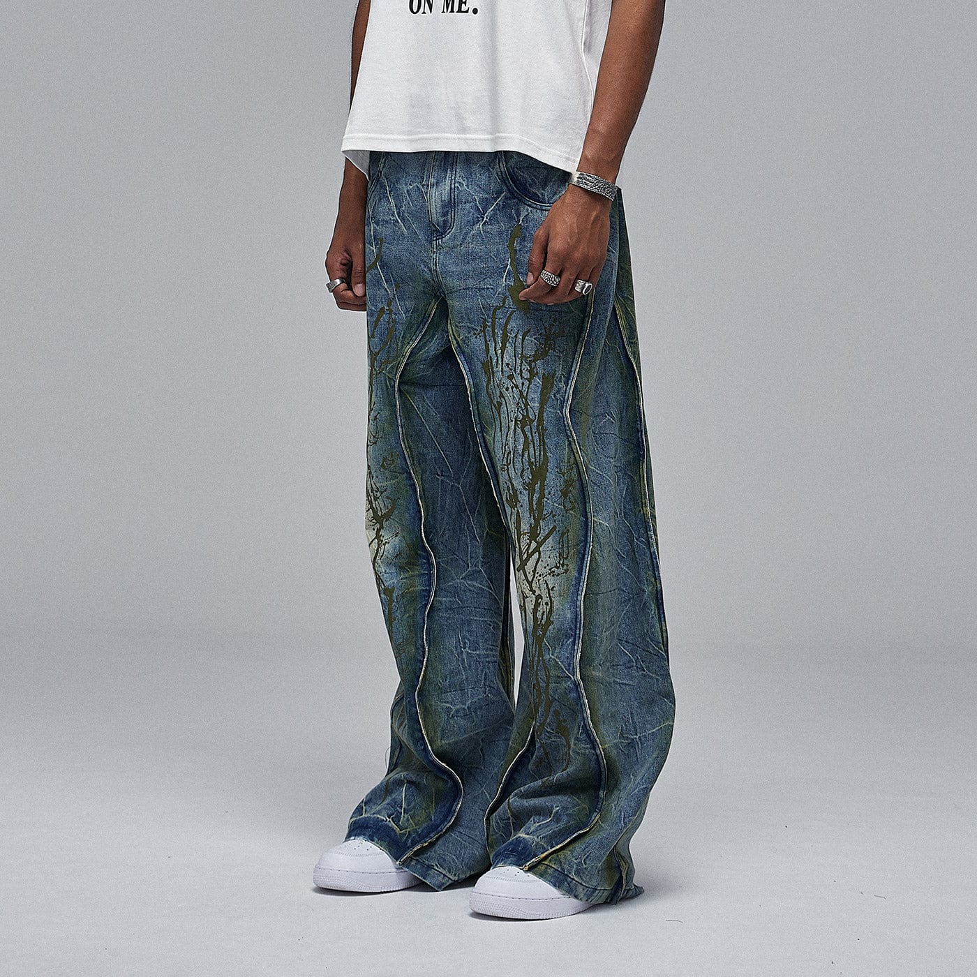 DND4DES Ripple Spliced Washed Jeans