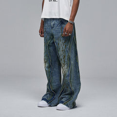 DND4DES Ripple Spliced Washed Jeans