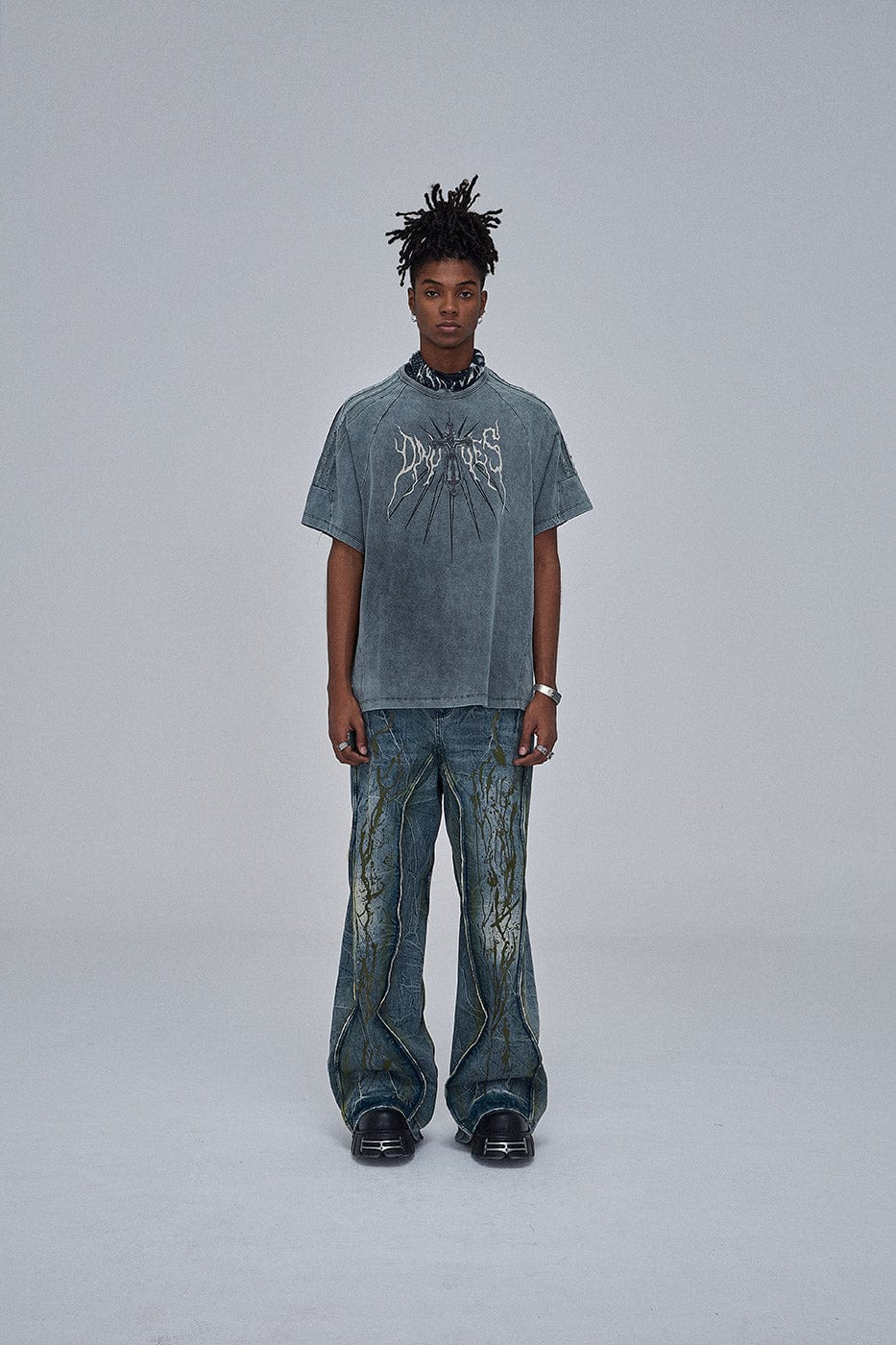 DND4DES Ripple Spliced Washed Jeans
