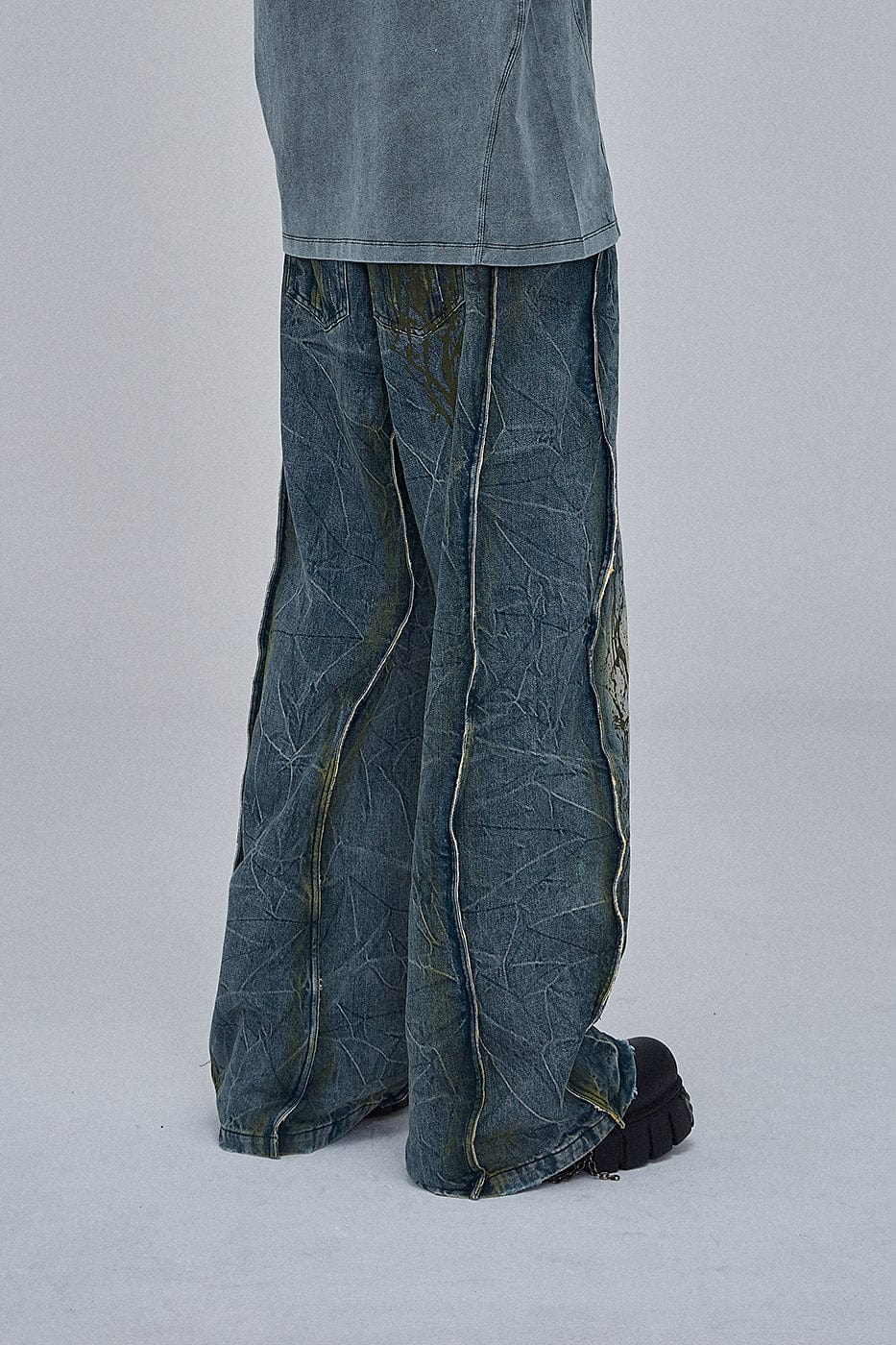 DND4DES Ripple Spliced Washed Jeans