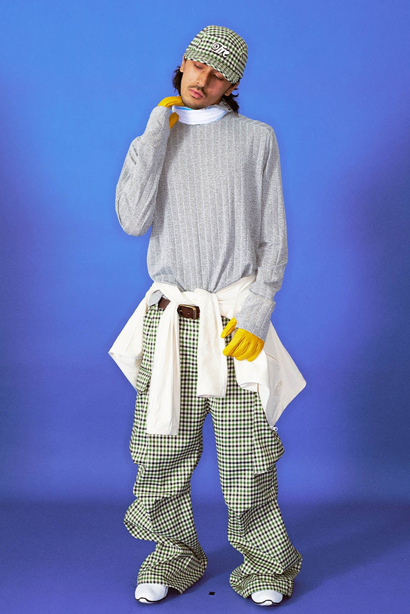 TRECLUB Plaid Multi-Pocket Crinkled Cargo Pants