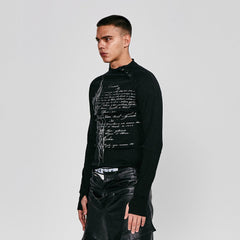FLYERRER Gothic Script Graphic Asymmetrical Button Long-Sleeve Tee