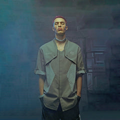 XIPHEVIL Terminal Modern Layered Rivet Half Shirt Light Grey