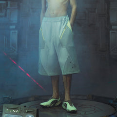 XIPHEVIL Deconstructed Zipper Rivet Shorts Light Grey