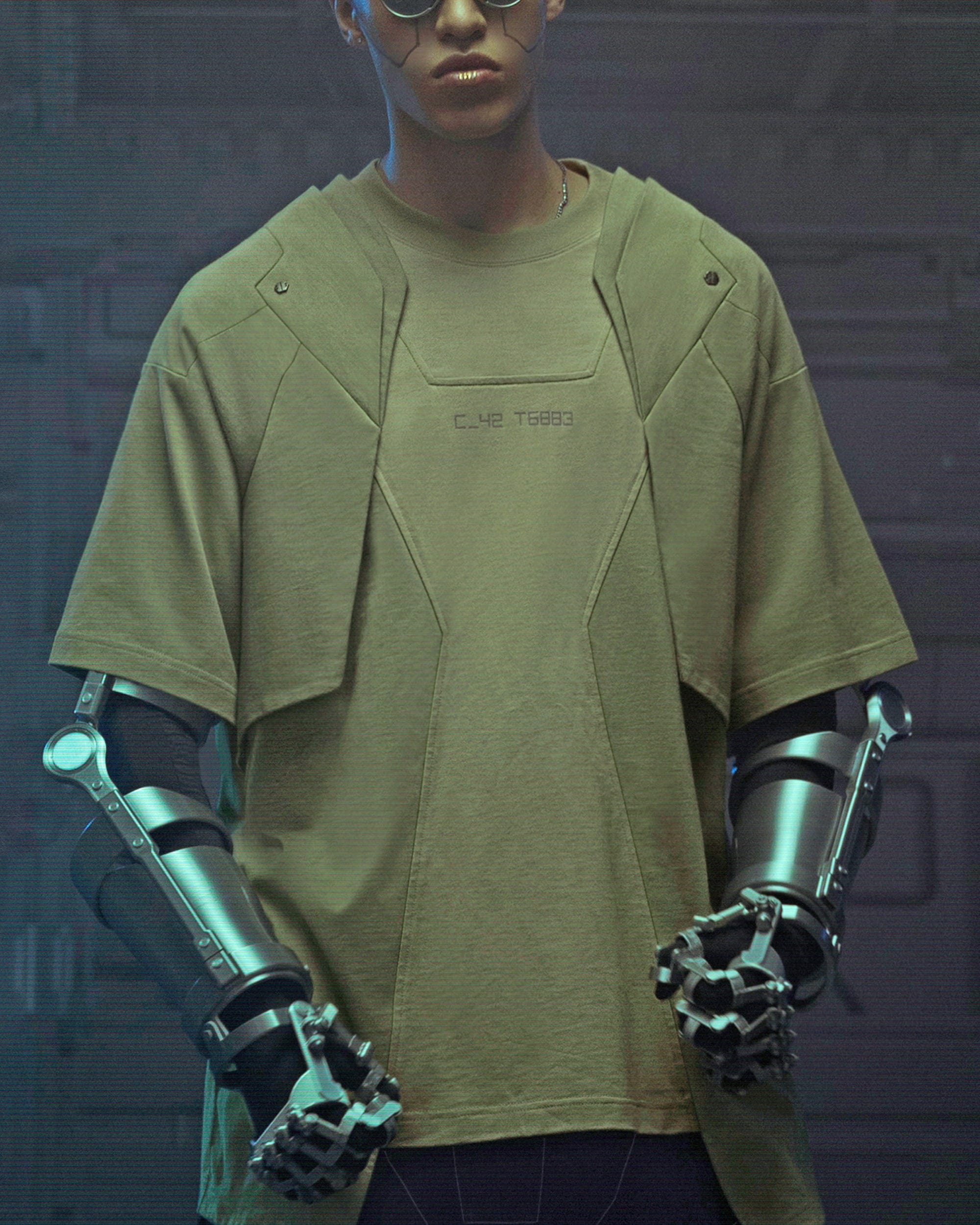 XIPHEVIL Deep Zone Deconstructed Armor Rivet T-Shirt Green