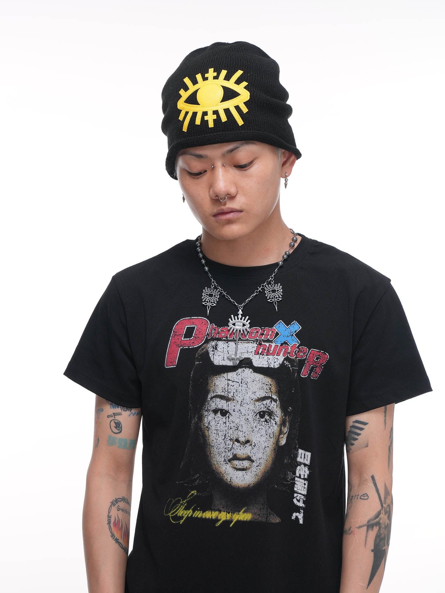 PHANTOMHUNTER Embroidery Eye Patchwork Beanie