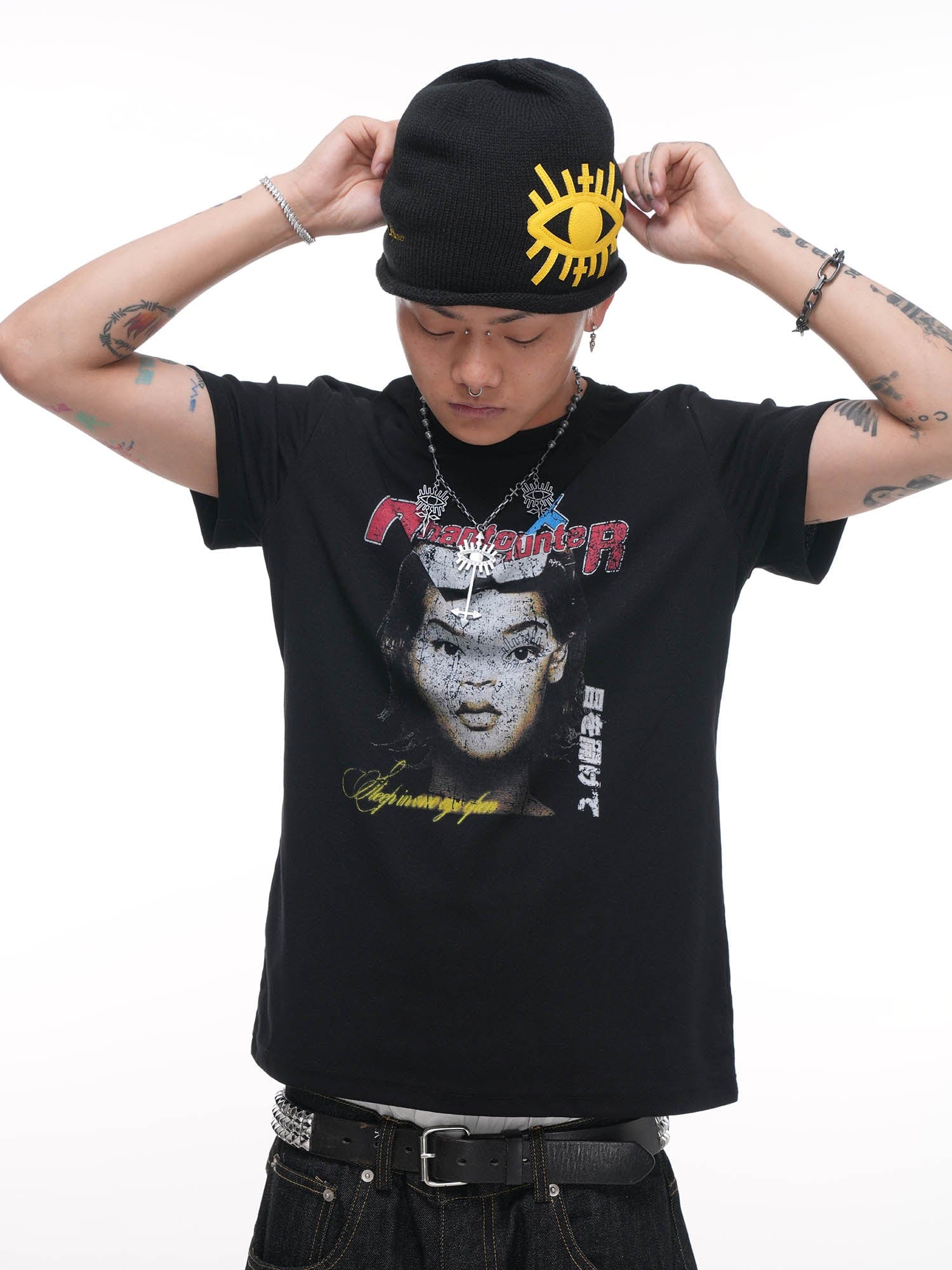 PHANTOMHUNTER Embroidery Eye Patchwork Beanie
