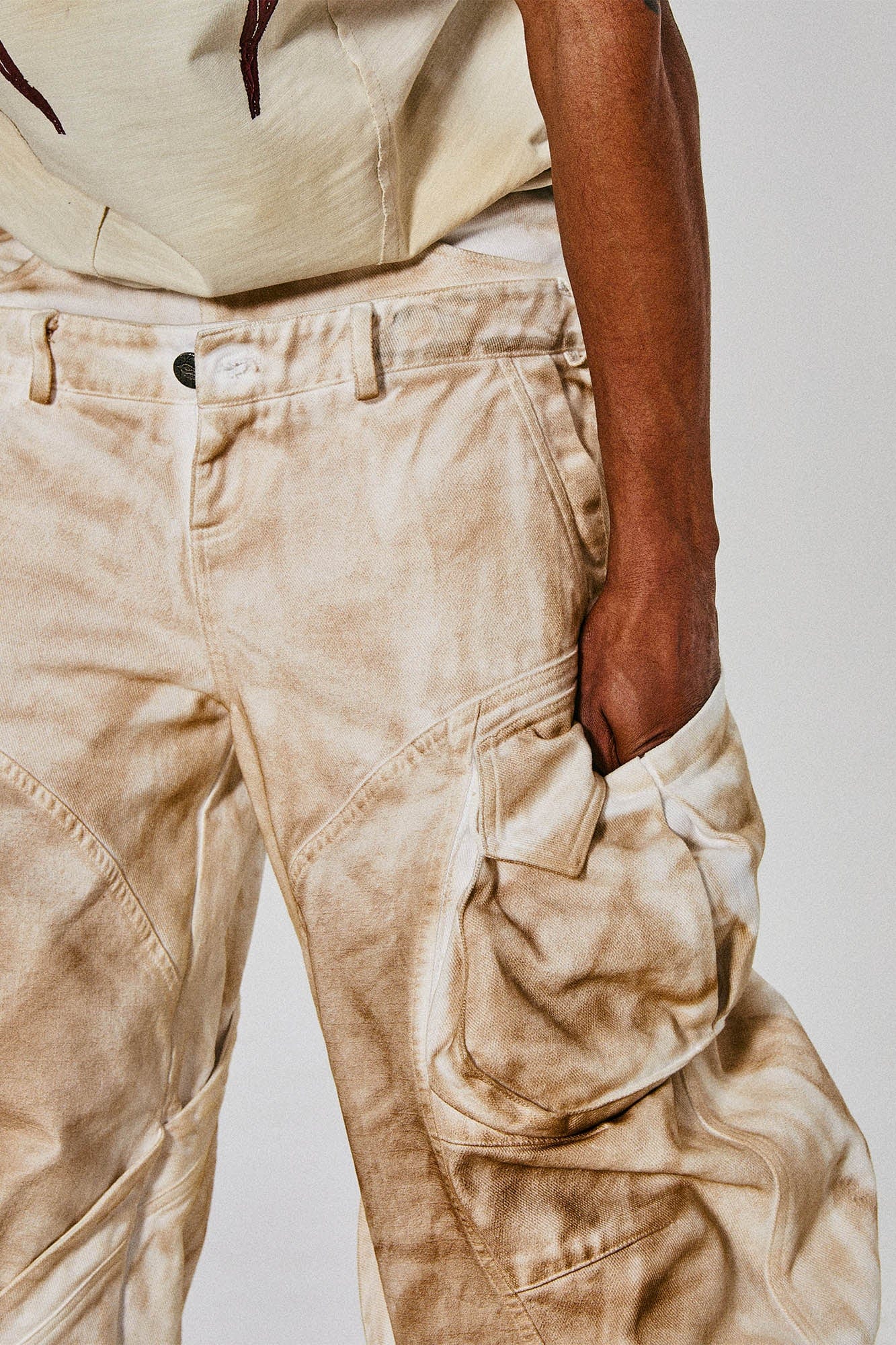 FLYERRER Rusted Double-Waist Multi-Pocket Curved-Leg Cargo