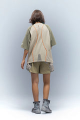 XIPHEVIL Contrast Paneled Mesh Zip-Pocket Raglan T-Shirt Sand