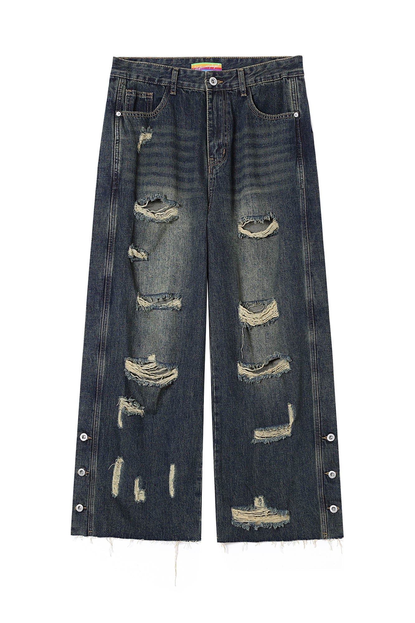 CLP Distressed Buttoned Wide-Leg Jeans