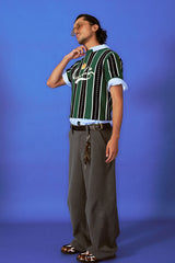 TRECLUB Retro Chain Stripe Knit T-Shirt