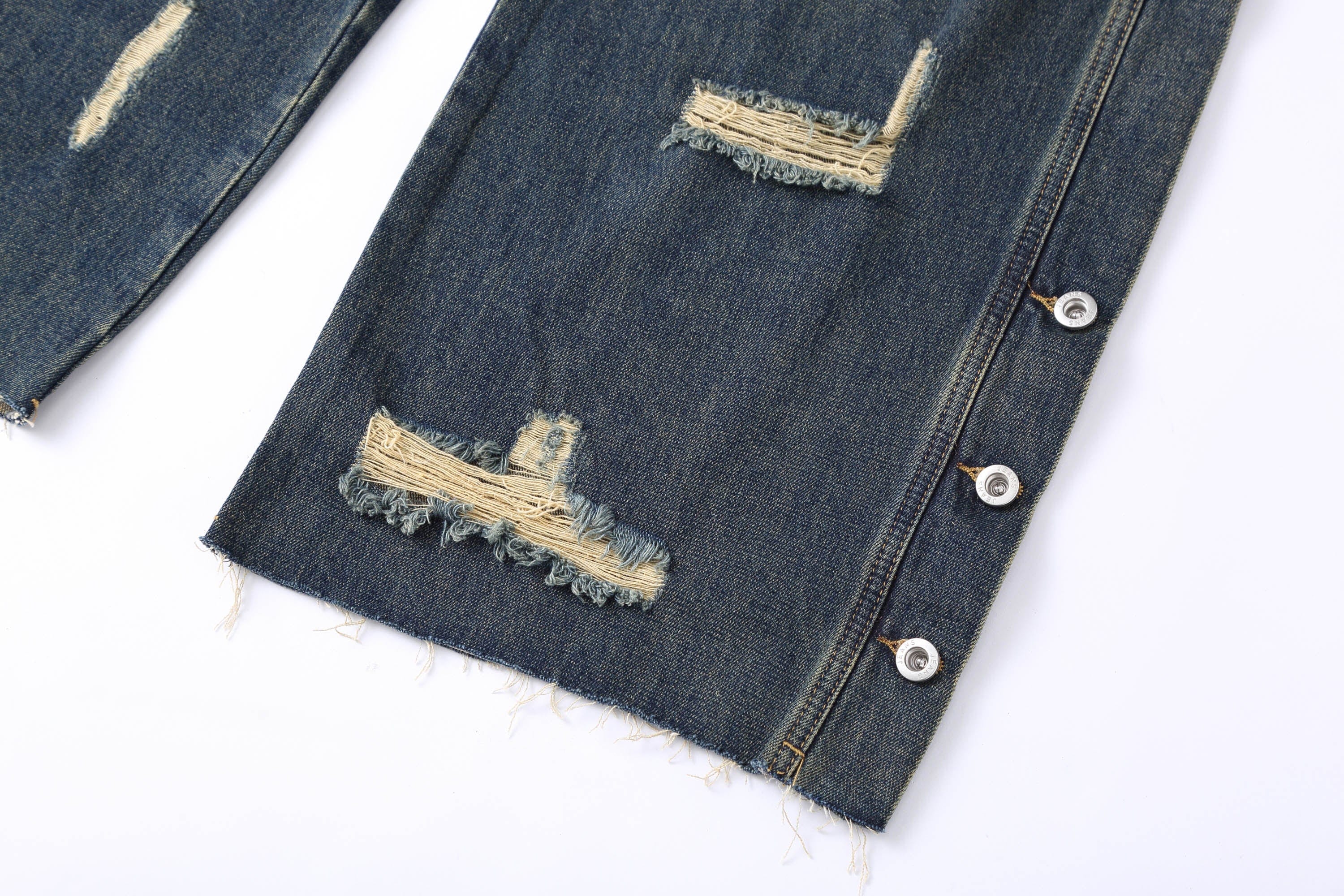 CLP Distressed Buttoned Wide-Leg Jeans
