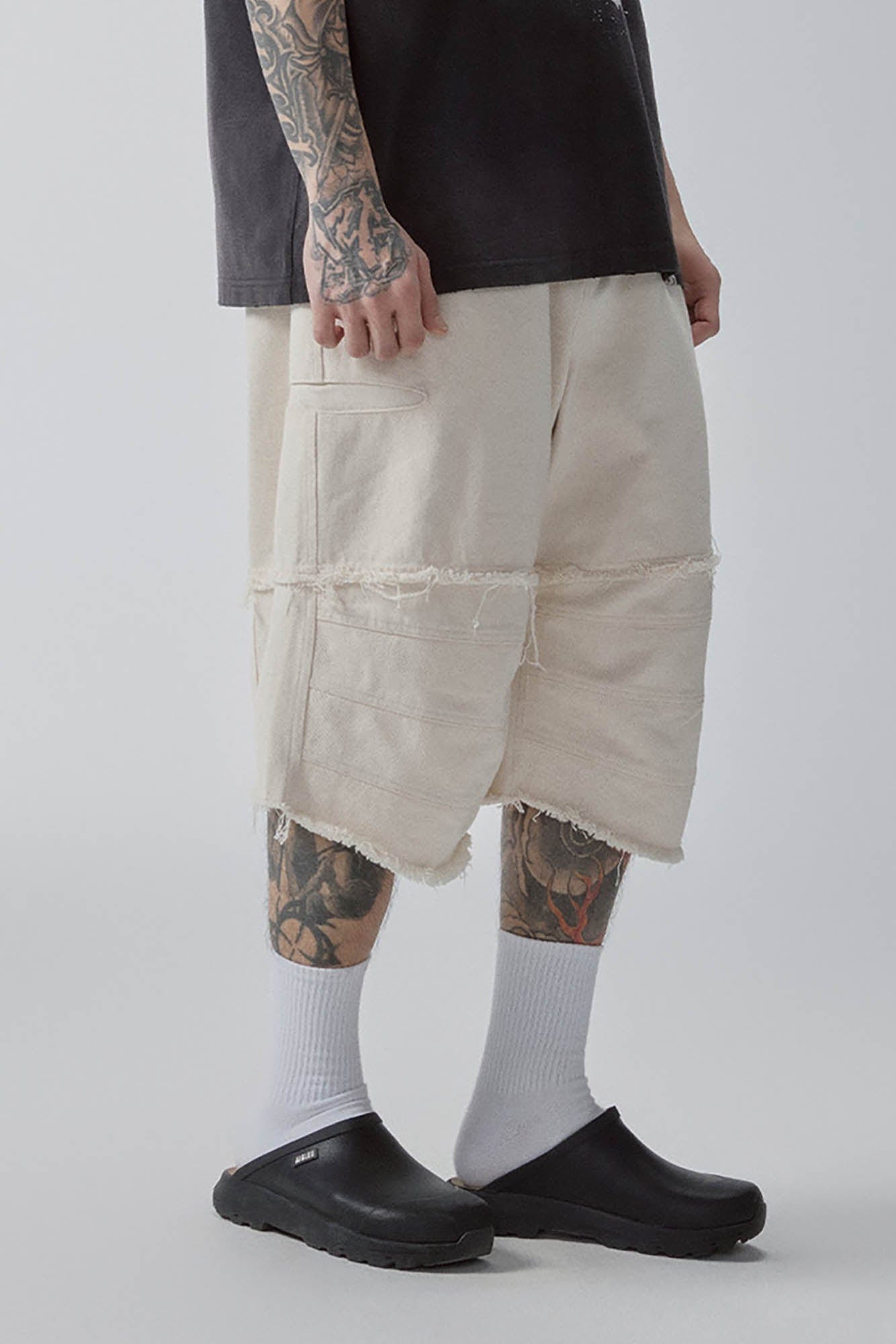 F2CE Layered Spliced Frayed-Edge Shorts