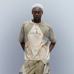 XIPHEVIL Contrast Paneled Mesh Zip-Pocket Raglan T-Shirt Sand