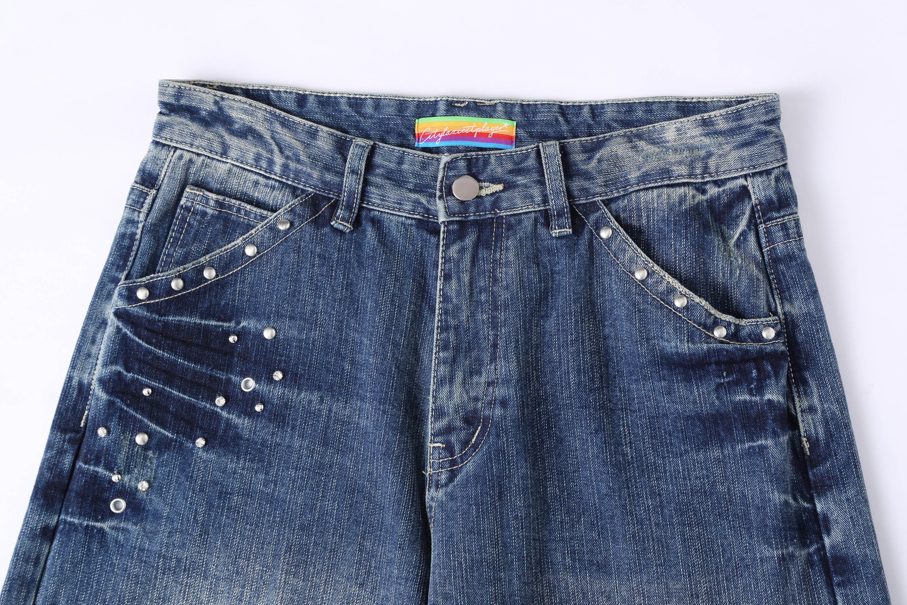 CLP Retro Waist Rivet Straight-Leg Jeans