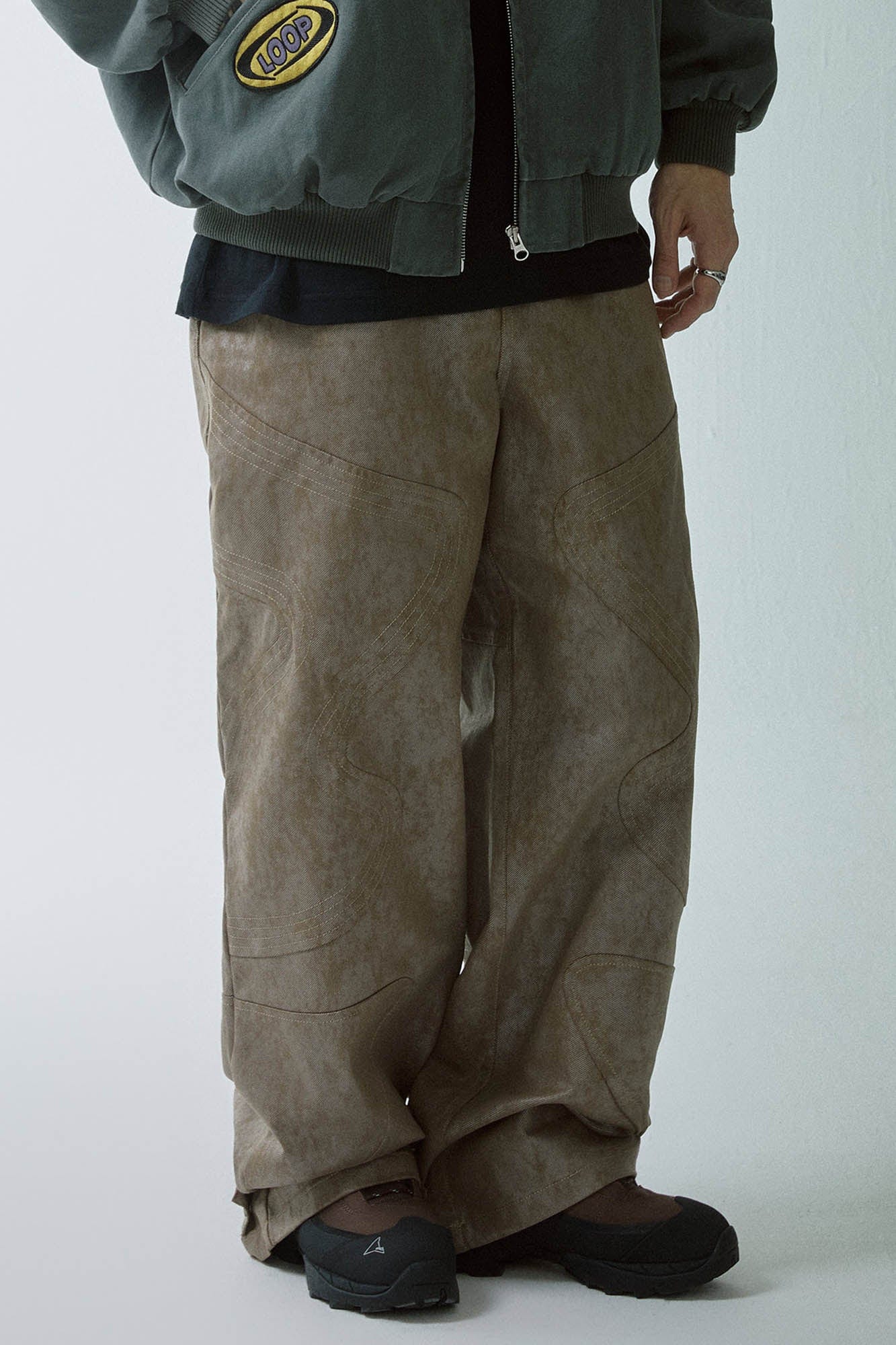 F2CE Distressed Paneled Waxed Pants