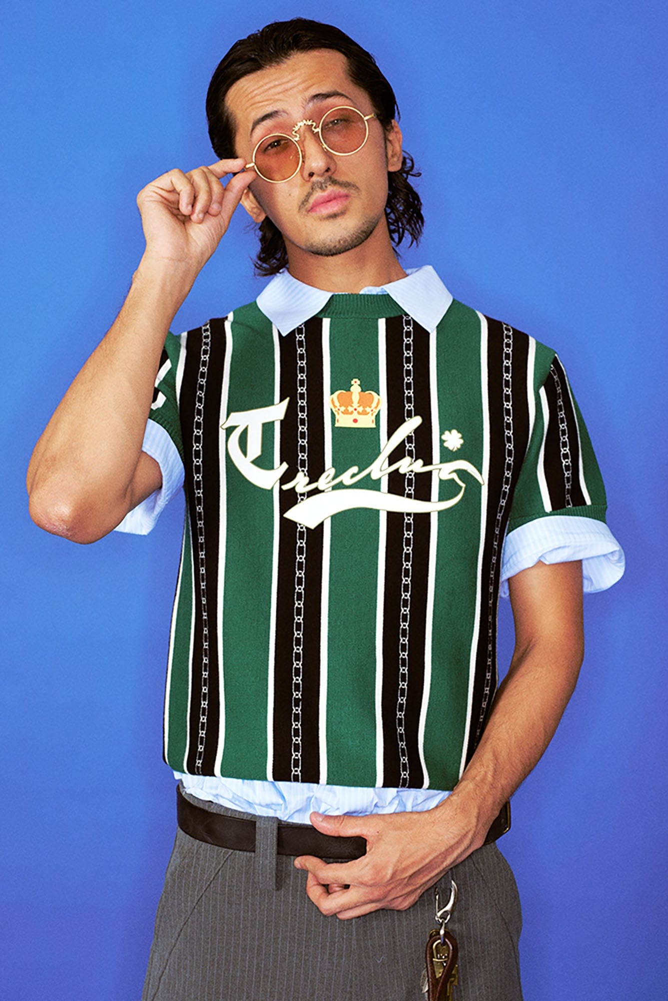 TRECLUB Retro Chain Stripe Knit T-Shirt