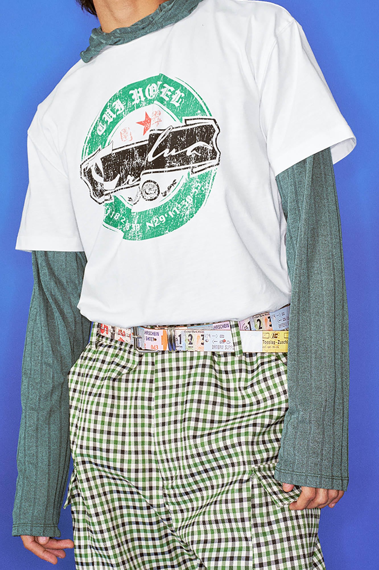 TRECLUB Retro Ticket Full-Print Faux Leather Belt
