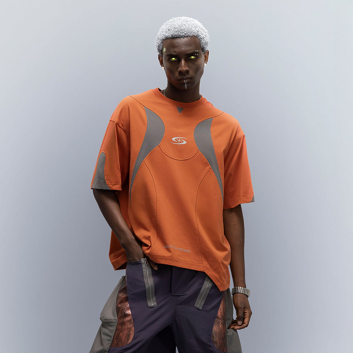 XIPHEVIL Curve Spliced Quick-Dry Sorona T-Shirt Orange