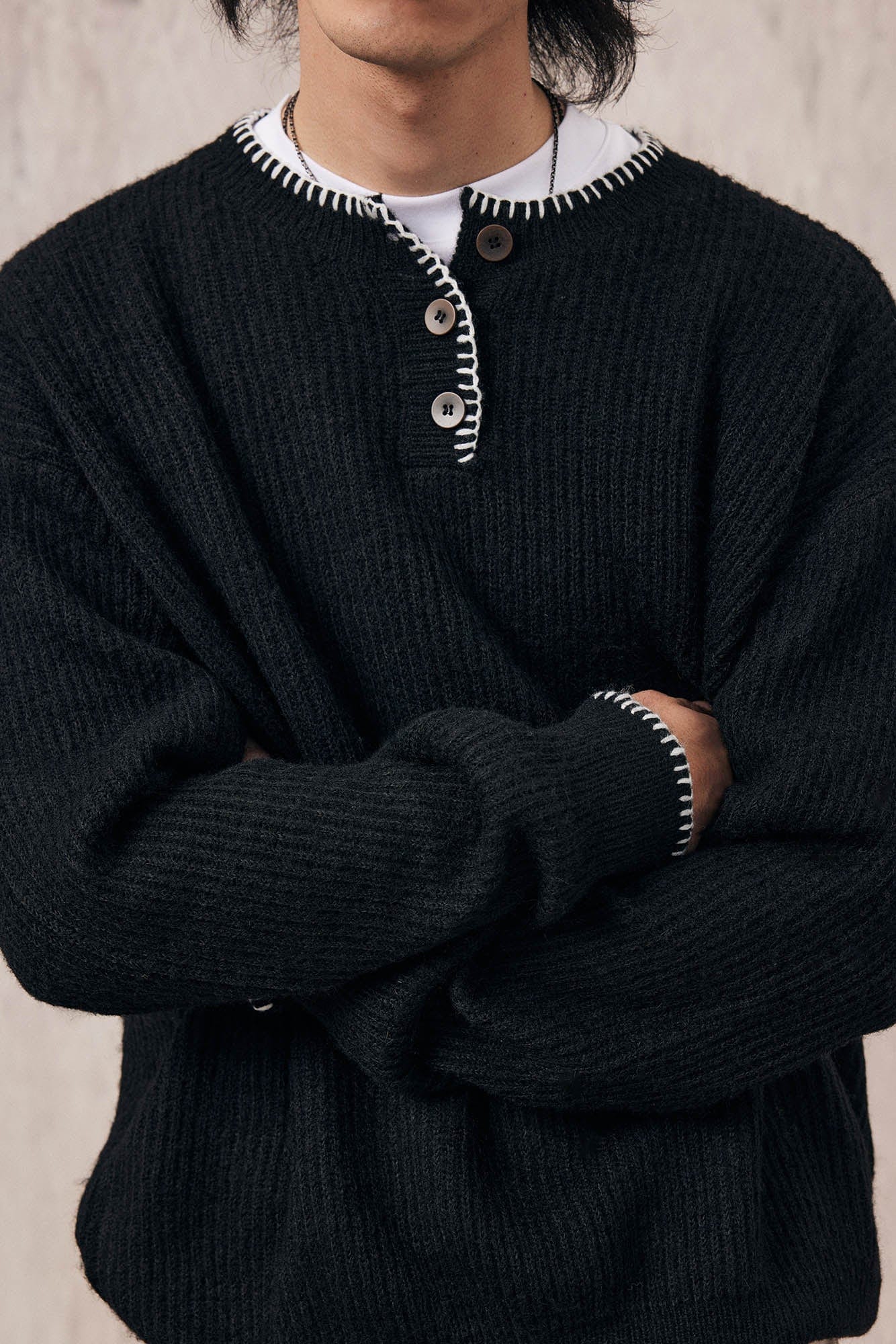 IN EXISTENCE Essential Ribbed Henley Sweater