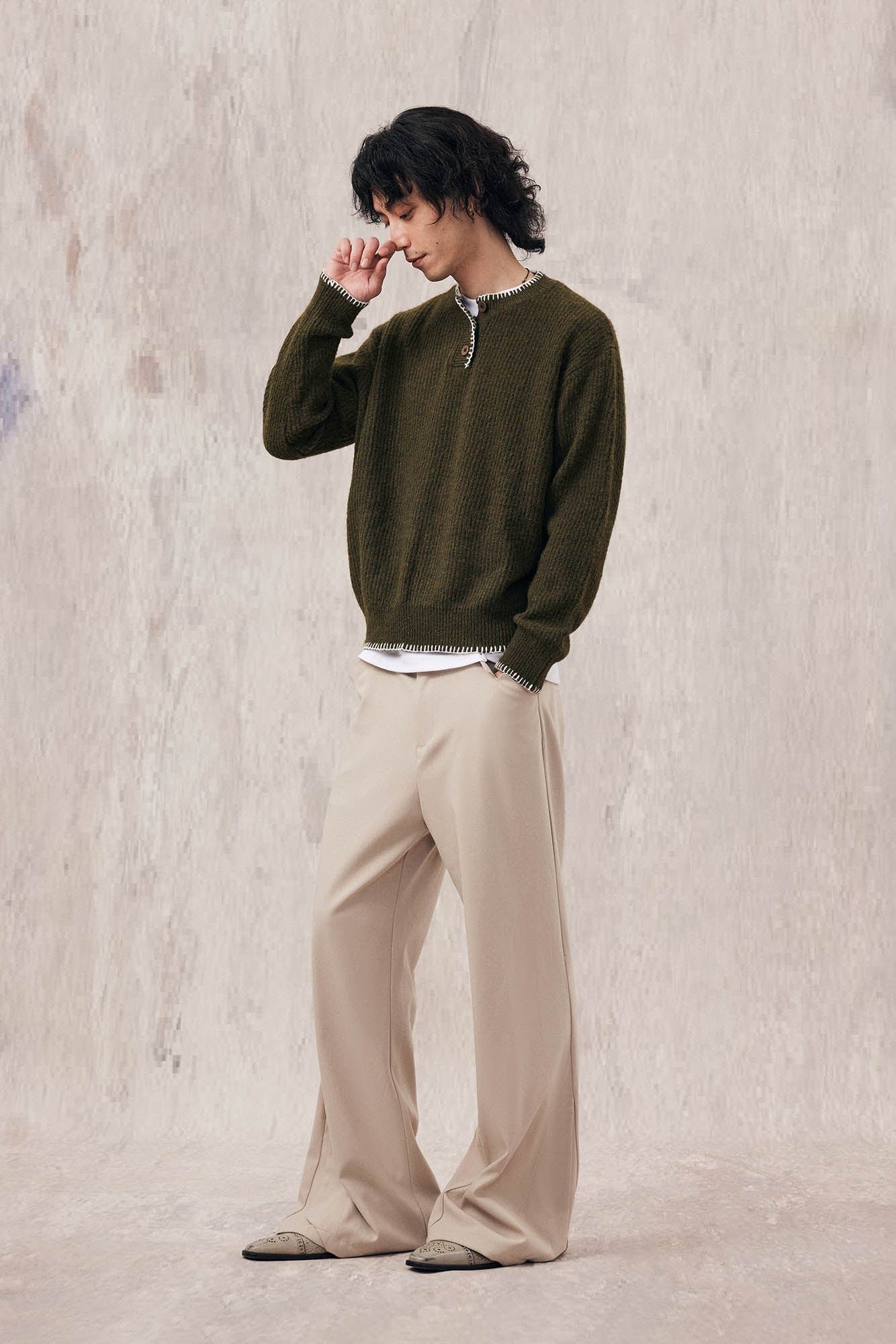 IN EXISTENCE Essential Ribbed Henley Sweater