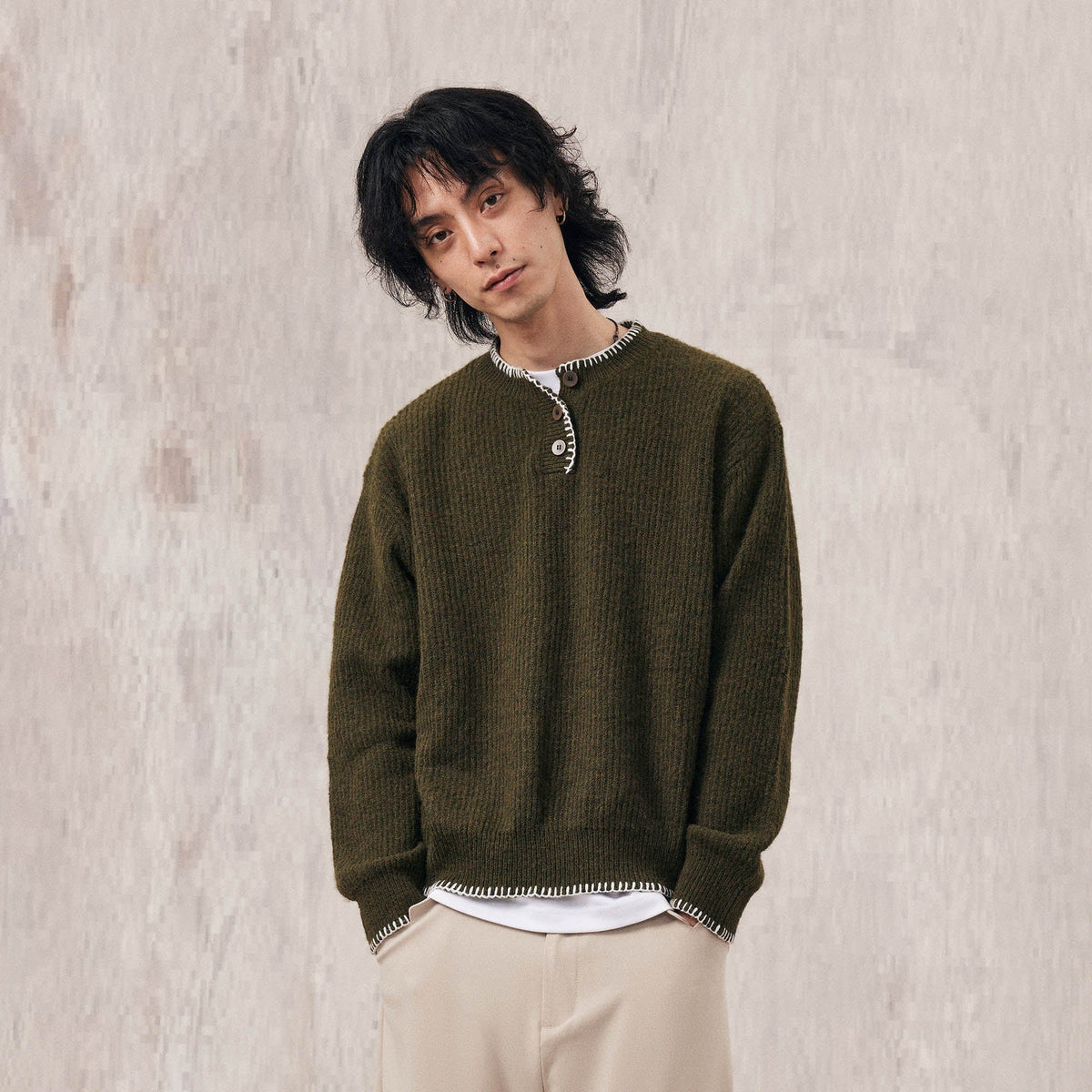 IN EXISTENCE Essential Ribbed Henley Sweater