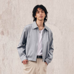 IN EXISTENCE Curved Spliced Smooth Harrington Jacket