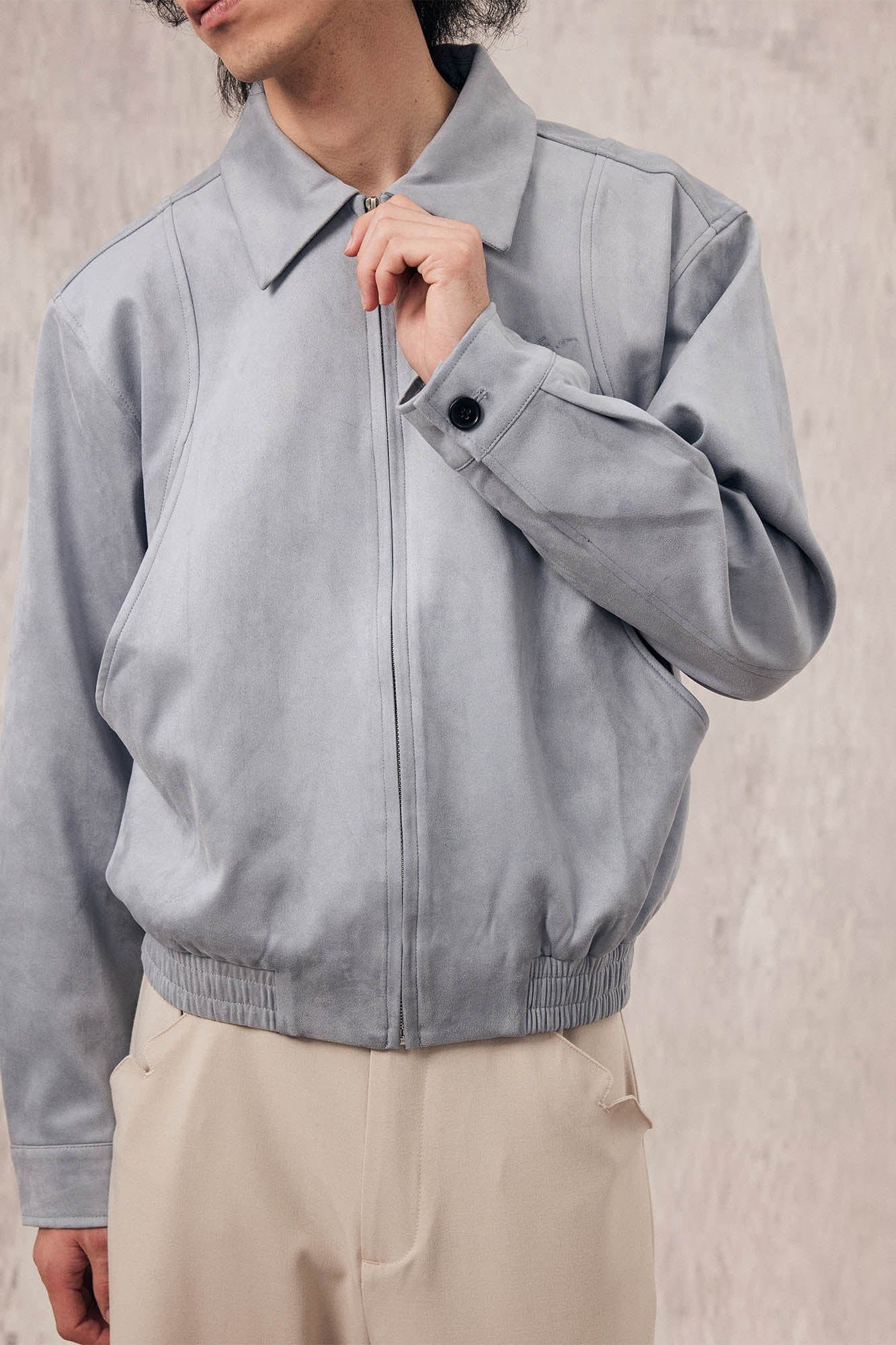 IN EXISTENCE Curved Spliced Smooth Harrington Jacket