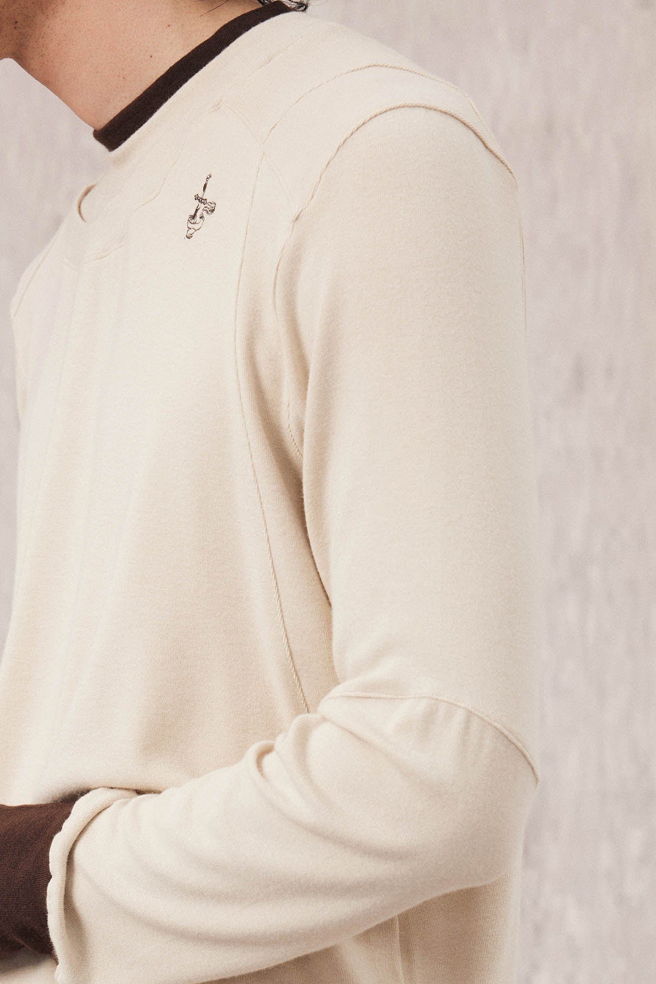 IN EXISTENCE Layered Asymmetrical Neck Embroidered Long-Sleeve Tee