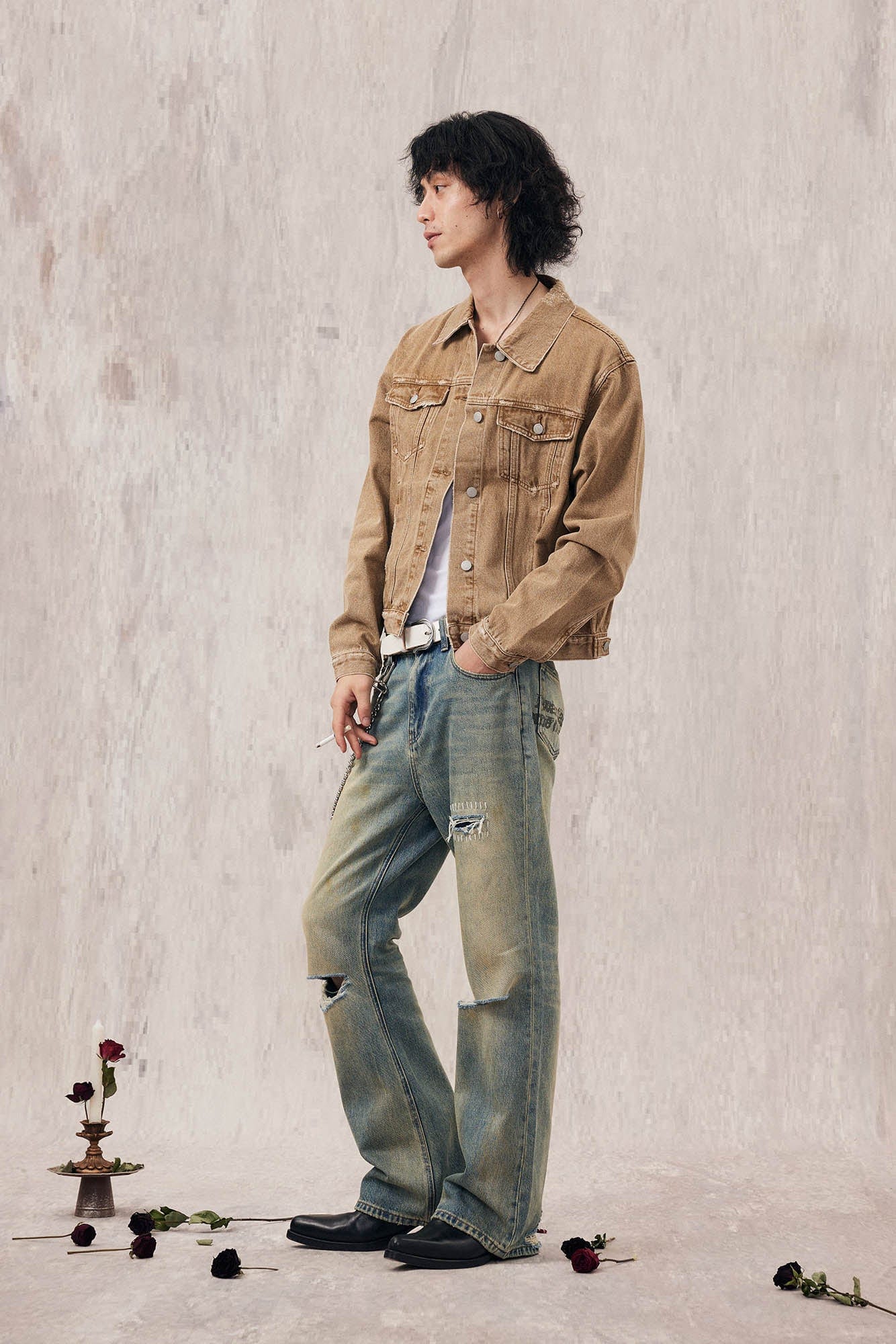 IN EXISTENCE Distressed Cut-Out Oversized Jeans