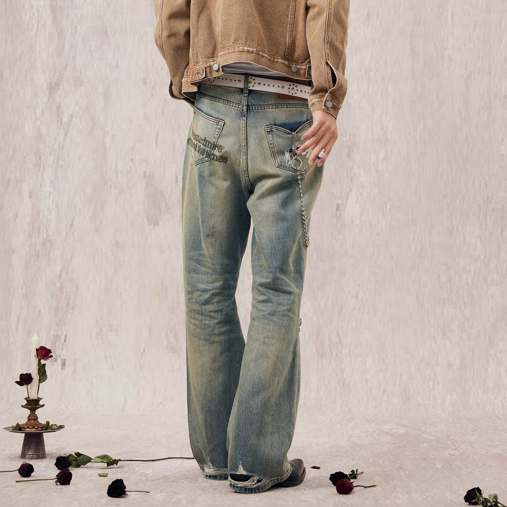 IN EXISTENCE Distressed Cut-Out Oversized Jeans
