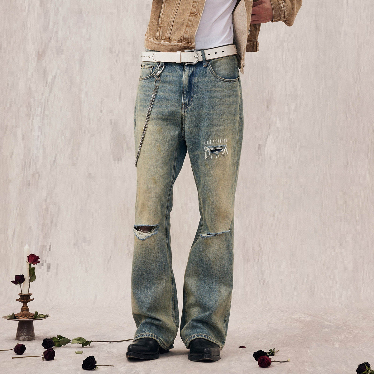 IN EXISTENCE Distressed Cut-Out Oversized Jeans