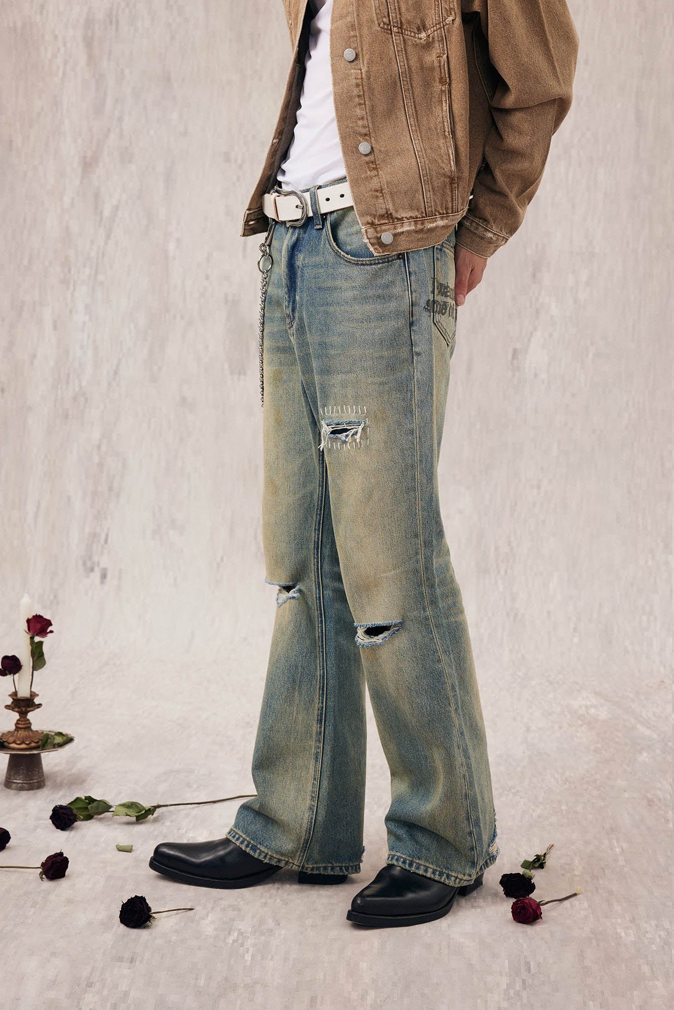 IN EXISTENCE Distressed Cut-Out Oversized Jeans