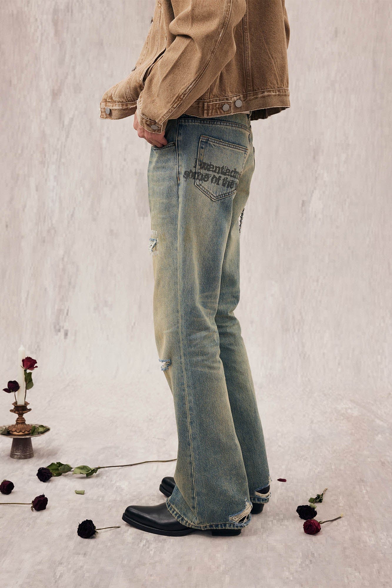 IN EXISTENCE Distressed Cut-Out Oversized Jeans
