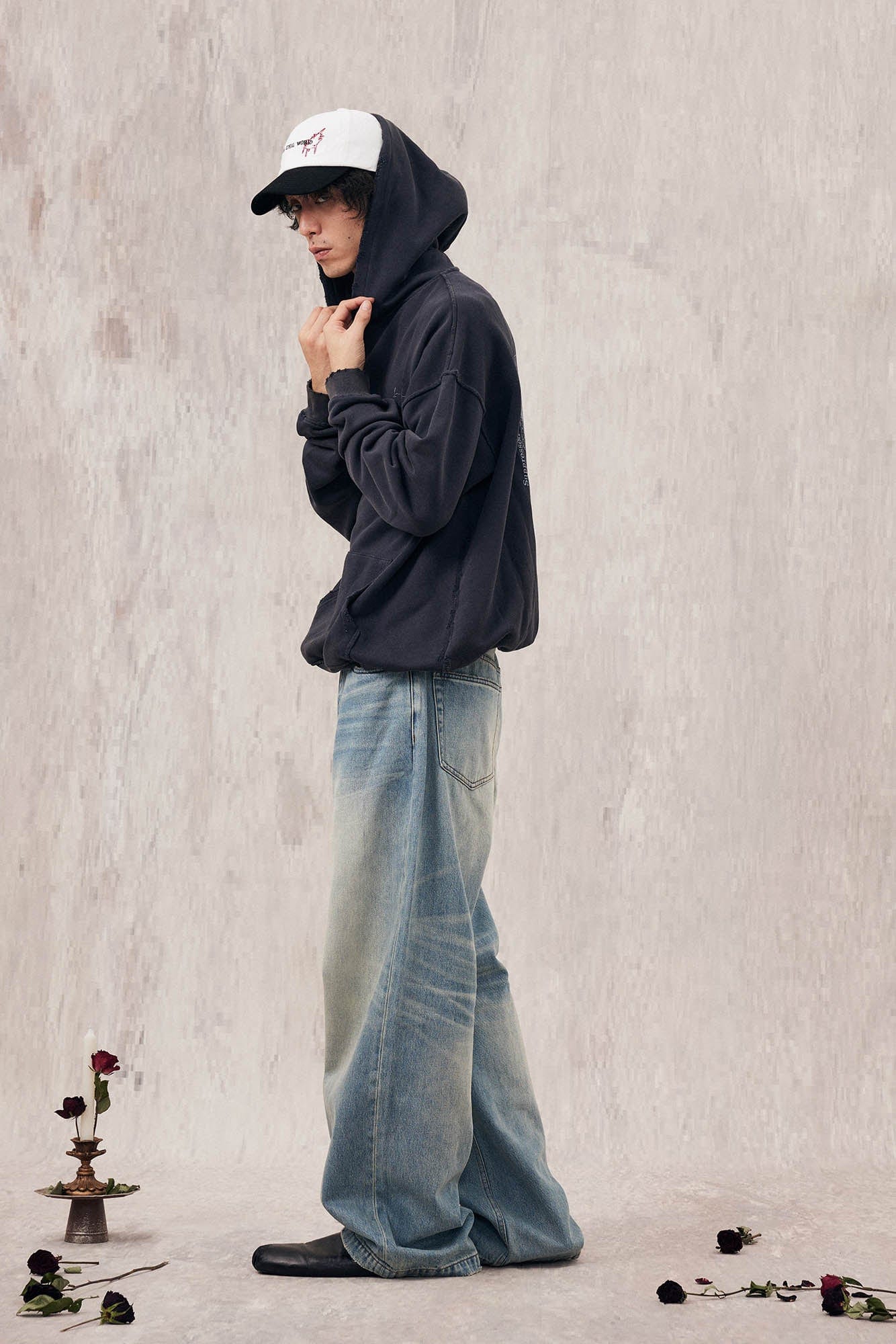IN EXISTENCE Washed Frayed Graphic Hoodie