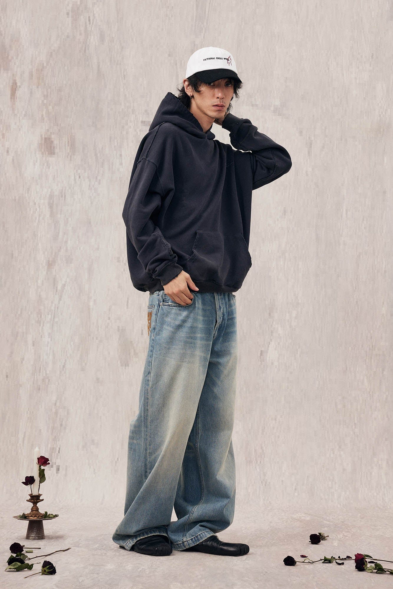 IN EXISTENCE Washed Frayed Graphic Hoodie